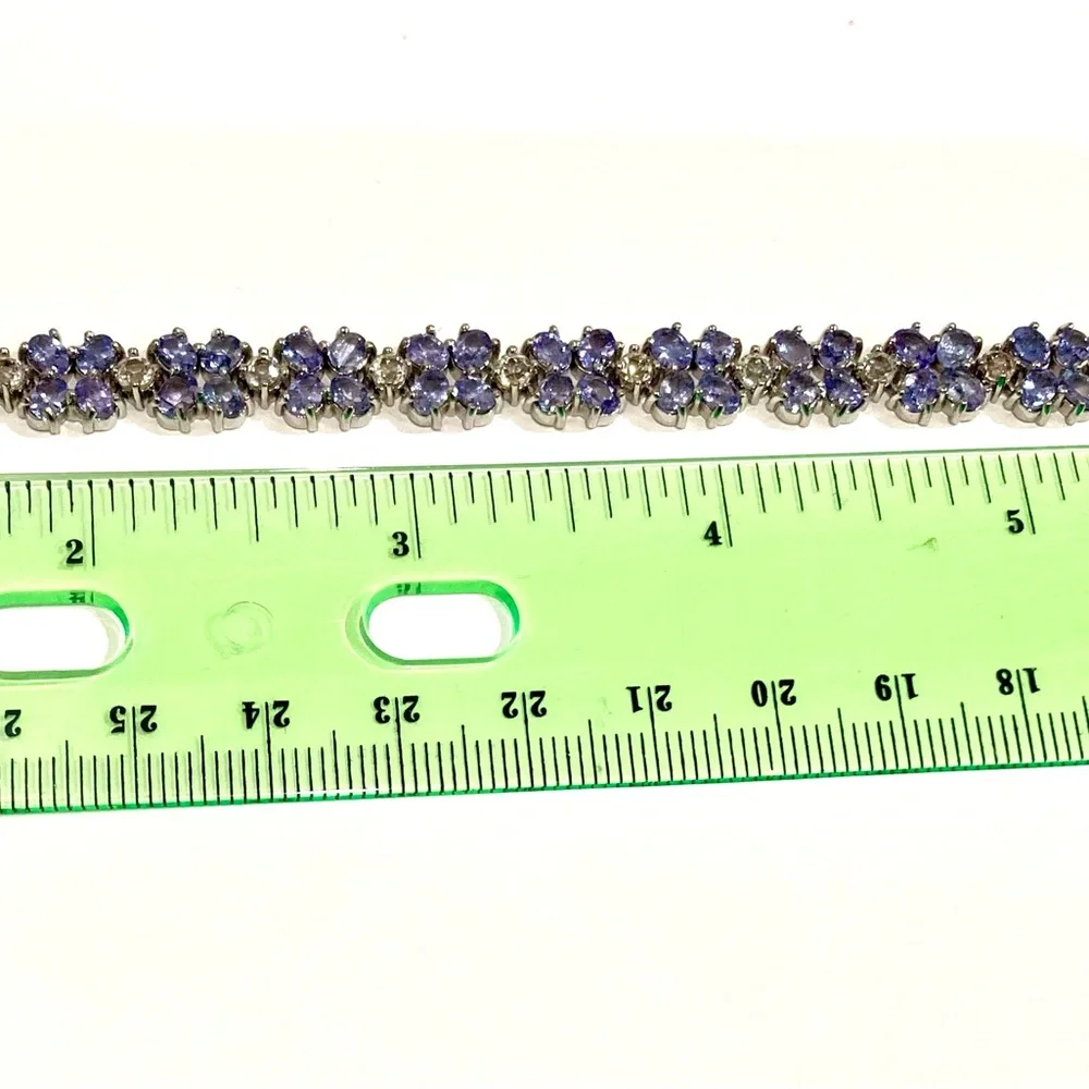 Elegant 925 Sterling Silver Tanzanite & Diamond Chip Floral Bracelet - Picture 6 of 6
